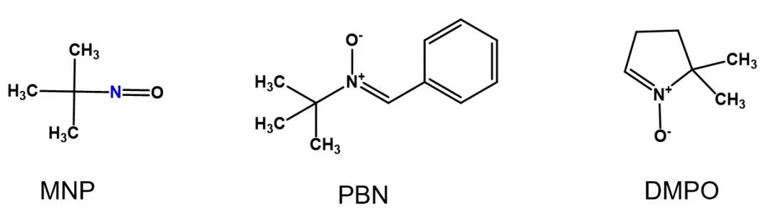 الشكل 2: التركيب الكيميائي التخطيطي لـ MNP، PBN، DMPO